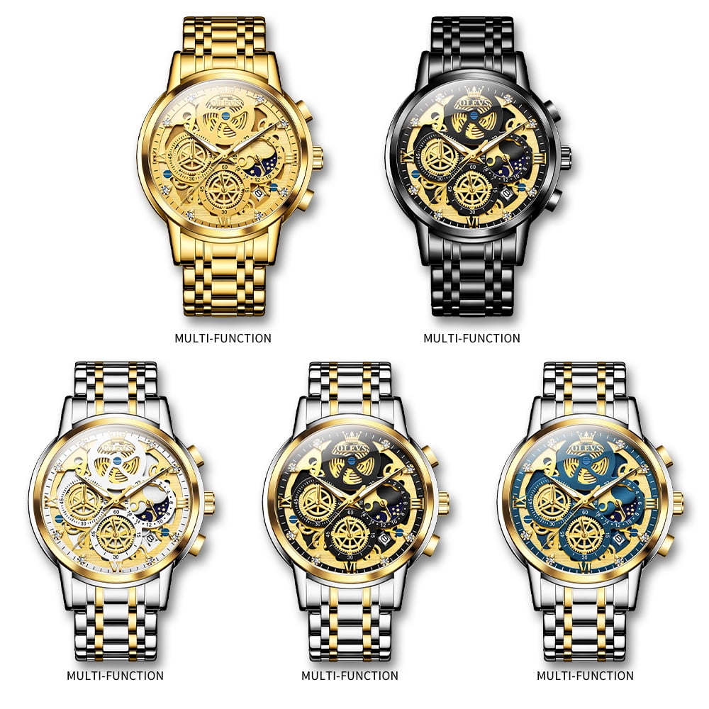 Elevate Your Style with the Men's Luxury Chronograph Watch - Stainless Steel, Waterproof, and Luminous Moon Phase Design