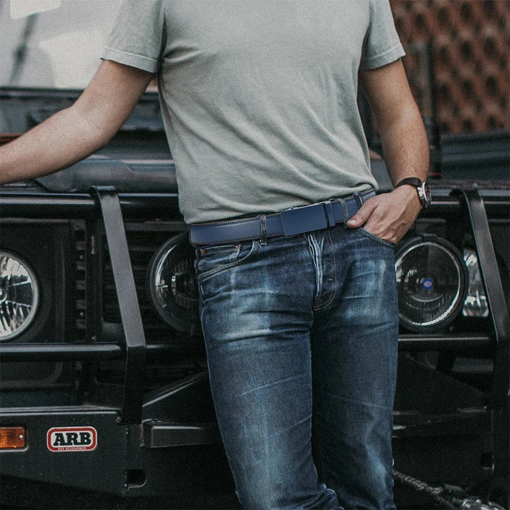 Men'S Business Belt Leather Classic Alloy Buckle High Quality Casual Fashion Ratchet Adjustable Belt Cowboy Punk Casual Belt