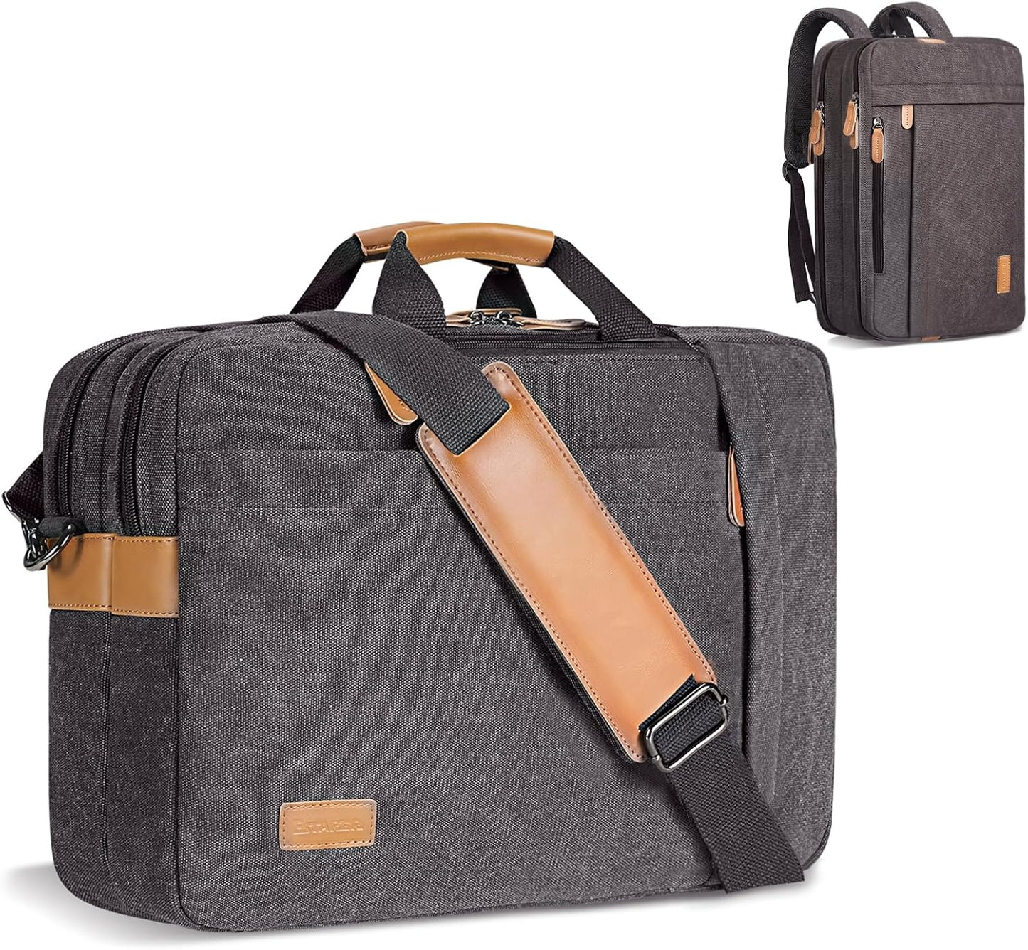 Laptop Computer Bag for Men 3 in 1, 17-17.3 Inch Laptop Messenger Bag for Business/Work/Travel, Convertible Backpack Briefcase Water Resistant Canvas Laptop Backpack (Grey)