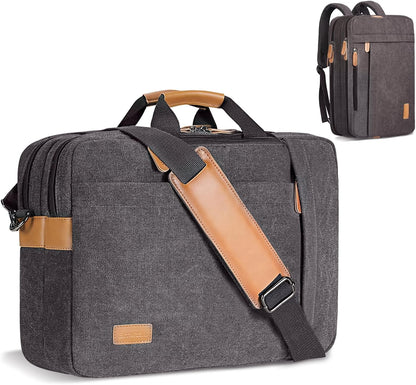 Laptop Computer Bag for Men 3 in 1, 17-17.3 Inch Laptop Messenger Bag for Business/Work/Travel, Convertible Backpack Briefcase Water Resistant Canvas Laptop Backpack (Grey)