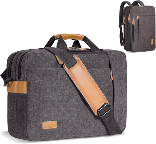 Laptop Computer Bag for Men 3 in 1, 17-17.3 Inch Laptop Messenger Bag for Business/Work/Travel, Convertible Backpack Briefcase Water Resistant Canvas Laptop Backpack (Grey)