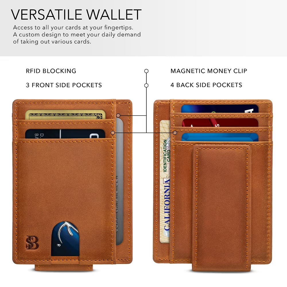 Front Pocket Wallet | Money Clip Magnetic | Bifold Minimalist RFID | Leather Wallets for Men | Slim Credit Card Wallet Modern | California Desert