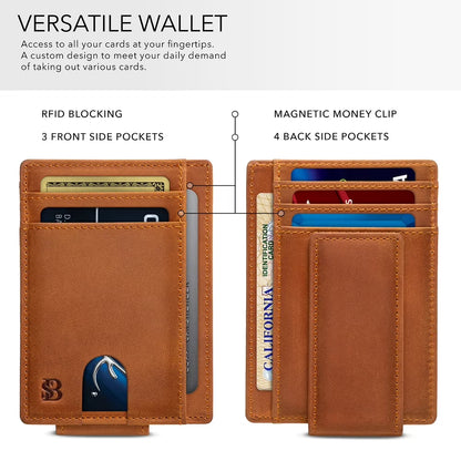 Front Pocket Wallet | Money Clip Magnetic | Bifold Minimalist RFID | Leather Wallets for Men | Slim Credit Card Wallet Modern | California Desert