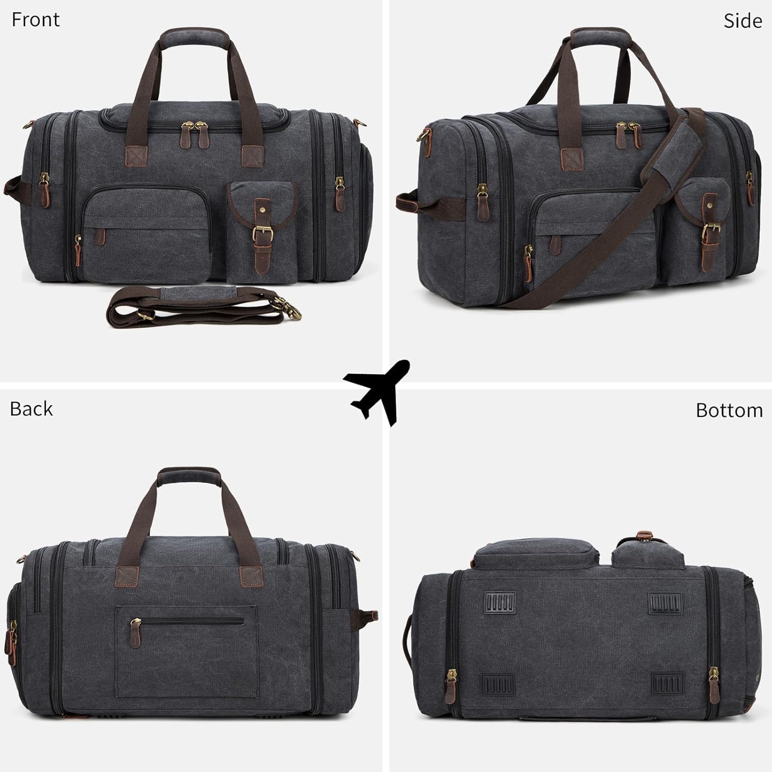 Ultimate 60L Men's Duffle Bag: Expandable Canvas Weekender with Shoe Compartment, Multiple Pockets, Detachable Strap, Toiletry Bag & Packing Cube in Dark Gray