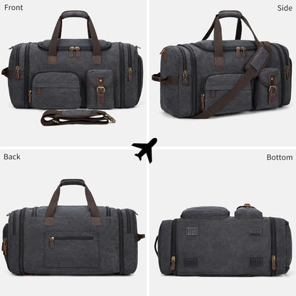 Ultimate 60L Men's Duffle Bag: Expandable Canvas Weekender with Shoe Compartment, Multiple Pockets, Detachable Strap, Toiletry Bag & Packing Cube in Dark Gray