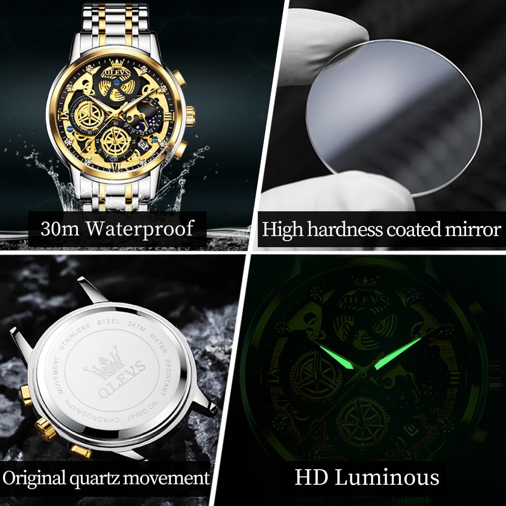 Elevate Your Style with the Men's Luxury Chronograph Watch - Stainless Steel, Waterproof, and Luminous Moon Phase Design