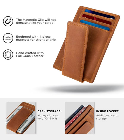 Front Pocket Wallet | Money Clip Magnetic | Bifold Minimalist RFID | Leather Wallets for Men | Slim Credit Card Wallet Modern | California Desert