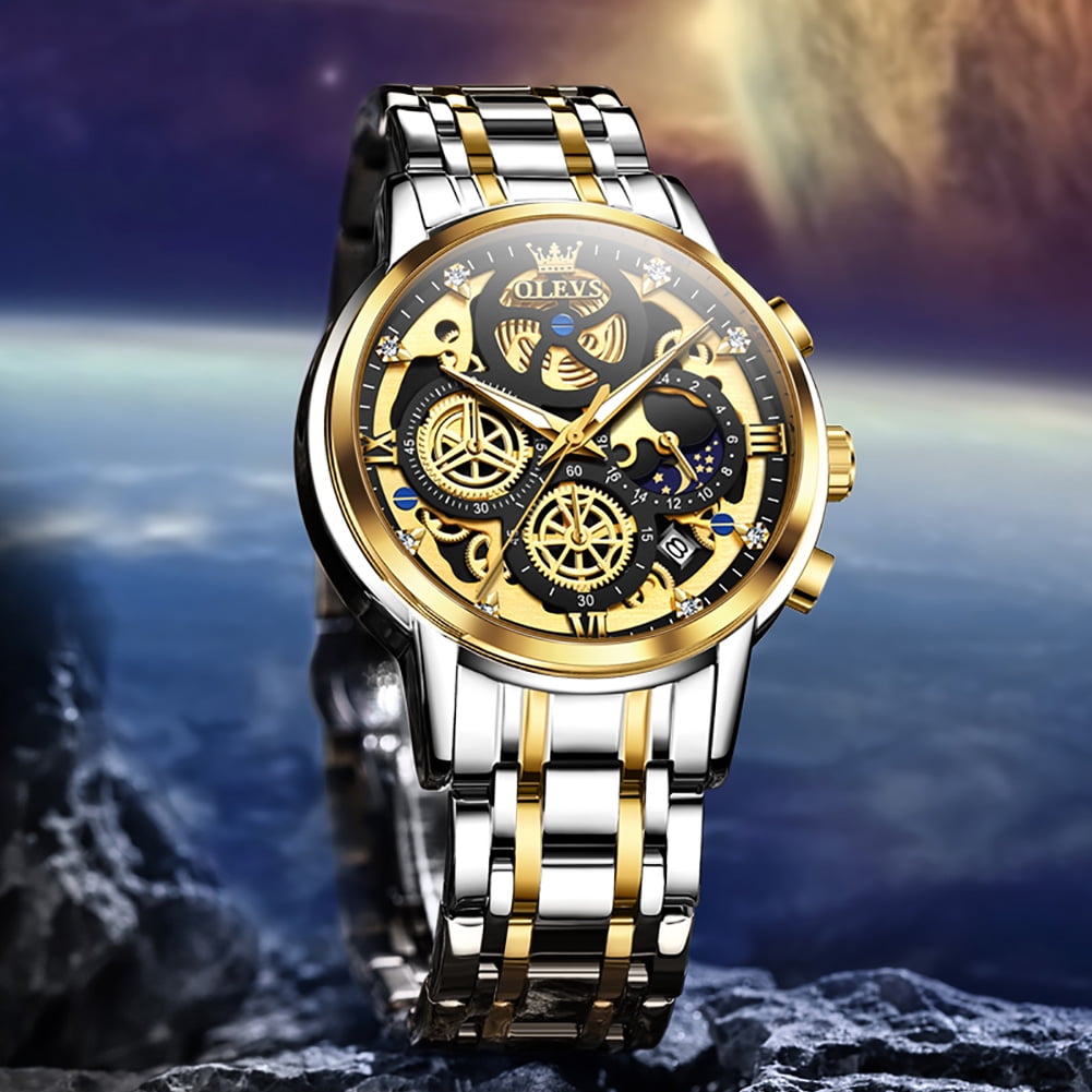 Elevate Your Style with the Men's Luxury Chronograph Watch - Stainless Steel, Waterproof, and Luminous Moon Phase Design