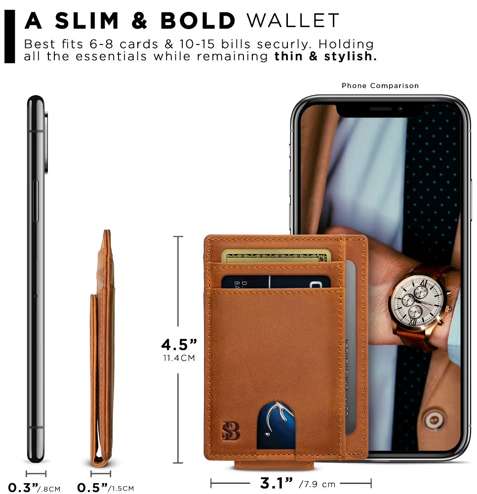 Front Pocket Wallet | Money Clip Magnetic | Bifold Minimalist RFID | Leather Wallets for Men | Slim Credit Card Wallet Modern | California Desert