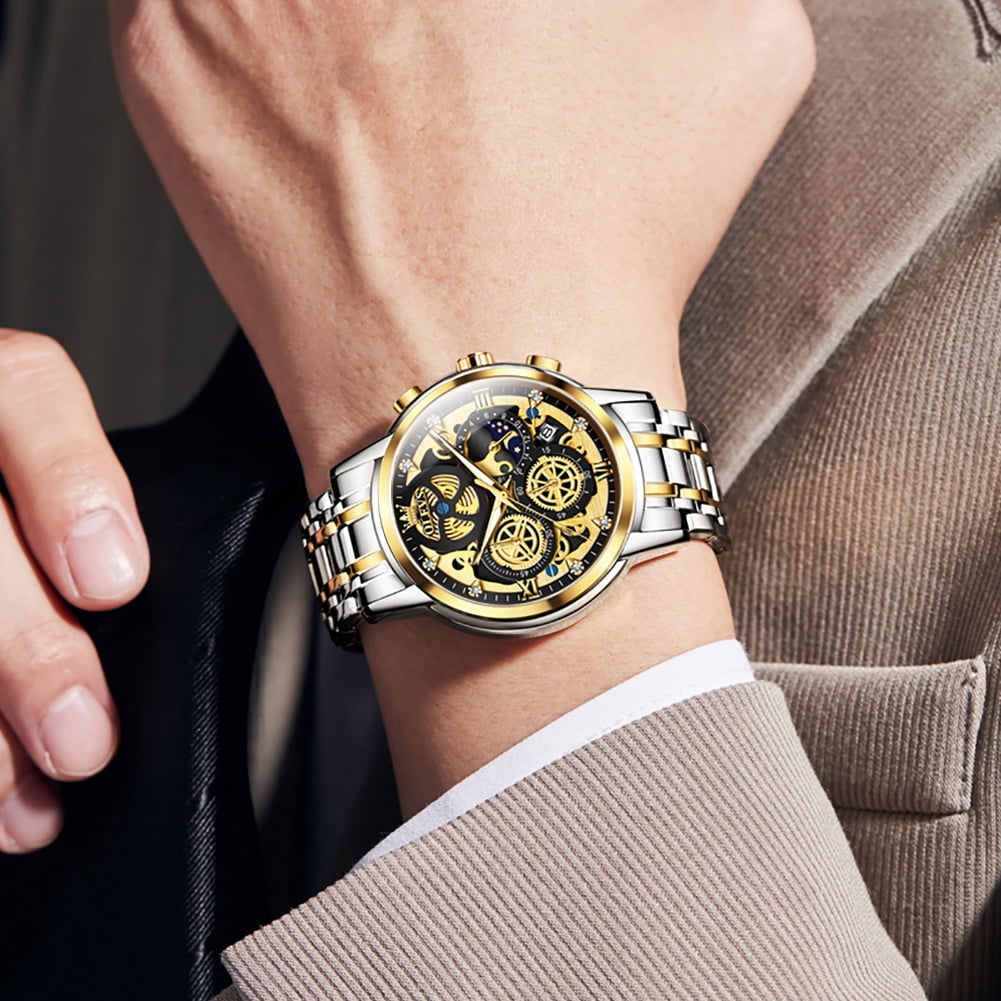 Elevate Your Style with the Men's Luxury Chronograph Watch - Stainless Steel, Waterproof, and Luminous Moon Phase Design