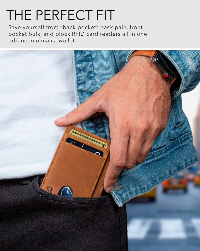 Front Pocket Wallet | Money Clip Magnetic | Bifold Minimalist RFID | Leather Wallets for Men | Slim Credit Card Wallet Modern | California Desert