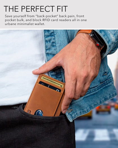 Front Pocket Wallet | Money Clip Magnetic | Bifold Minimalist RFID | Leather Wallets for Men | Slim Credit Card Wallet Modern | California Desert