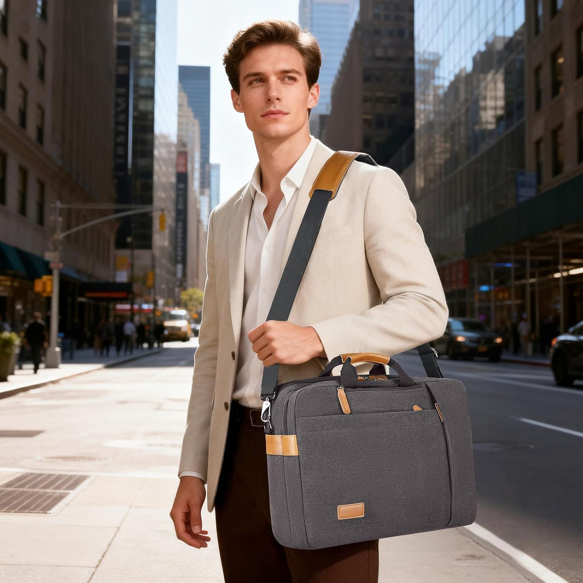 Laptop Computer Bag for Men 3 in 1, 17-17.3 Inch Laptop Messenger Bag for Business/Work/Travel, Convertible Backpack Briefcase Water Resistant Canvas Laptop Backpack (Grey)