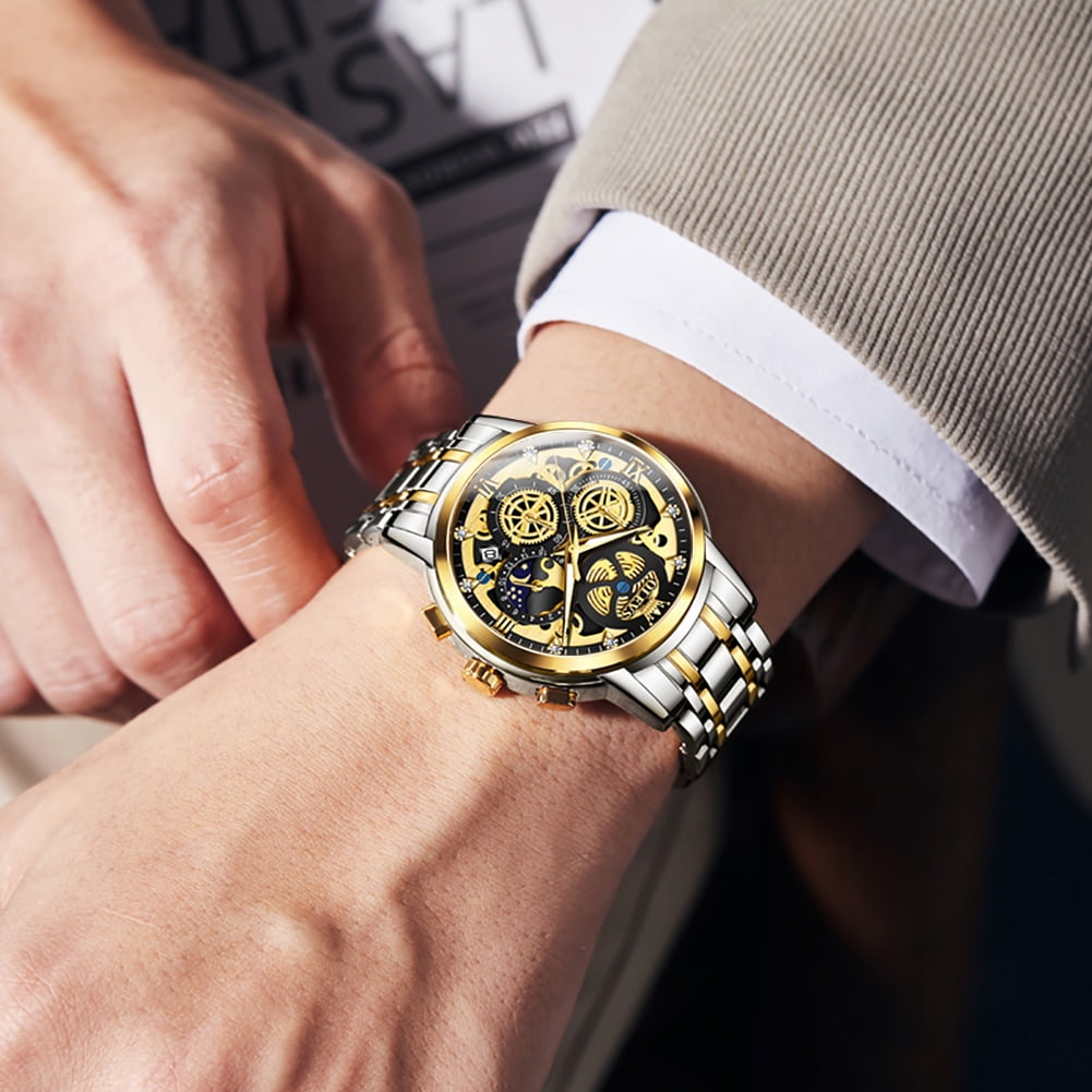 Elevate Your Style with the Men's Luxury Chronograph Watch - Stainless Steel, Waterproof, and Luminous Moon Phase Design