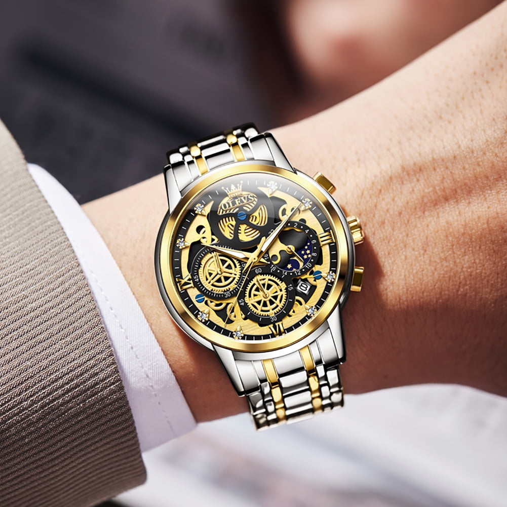 Elevate Your Style with the Men's Luxury Chronograph Watch - Stainless Steel, Waterproof, and Luminous Moon Phase Design