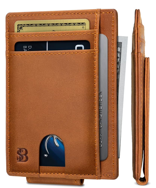 Front Pocket Wallet | Money Clip Magnetic | Bifold Minimalist RFID | Leather Wallets for Men | Slim Credit Card Wallet Modern | California Desert